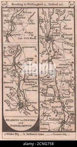 Reading-Wallingford-Dorchester-Cowley-Oxford Road Strip map PATERSON 1803 Foto Stock