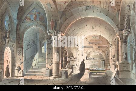 Design per un set di palcoscenico: Crypt Scene, 1830-40. Foto Stock