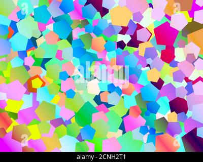 uno sfondo colorato per il desktop che include pentagoni combinati con sfumature di rosso arancio verde rosa blu giallo marrone Foto Stock