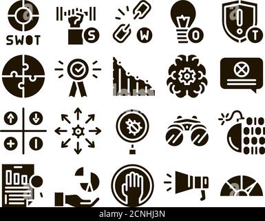 SWOT Analysis Strategy Glyph Set Vector Illustrazione Vettoriale