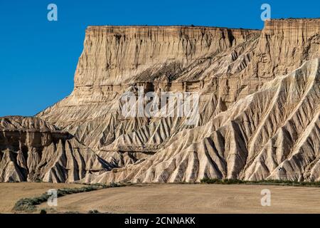 Formazioni rocciose, Bardenas Reales Badlands, Navarra, Spagna Foto Stock