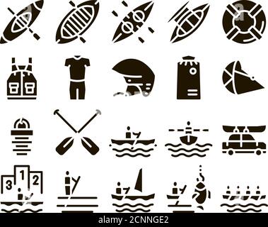 Canoa elementi di una collezione di icone vettore Set Illustrazione Vettoriale