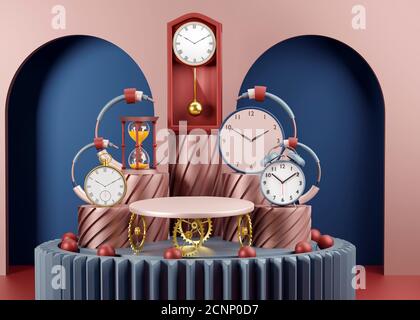3D fasi mockup mockups rendering di vari orologi orologi orologi e parti di orologio ideale per visualizzare orologio pezzo tempo stand prodotto o pubblicità display Foto Stock