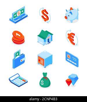 Business e finanza - insieme di icone isometriche moderne Illustrazione Vettoriale