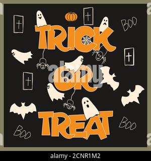 Immagine vettoriale trick o trick su sfondo nero. Design Halloween Illustrazione Vettoriale