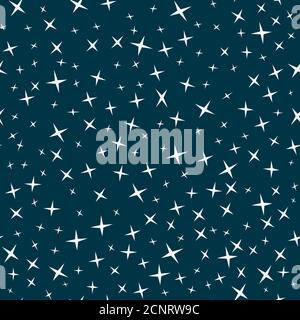 Stelle nel cielo notturno. Motivo senza cuciture su sfondo blu. Illustrazione vettoriale. Illustrazione Vettoriale
