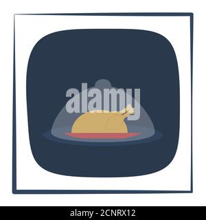 Pollo tacchino icona giorno del Ringraziamento, Natale. Tacchino nel forno. Isolato su sfondo bianco. Illustrazione vettoriale. Stile piatto. Illustrazione Vettoriale