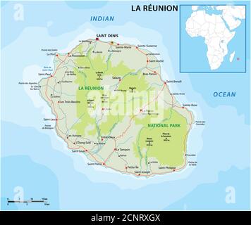 la reunion vector road e mappa del parco nazionale Illustrazione Vettoriale