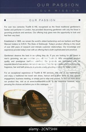 L'interno del catalogo britannico "Truefitt & Hill". Foto Stock