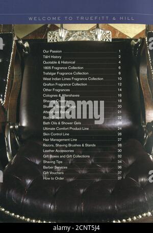 L'interno del catalogo britannico "Truefitt & Hill". Foto Stock