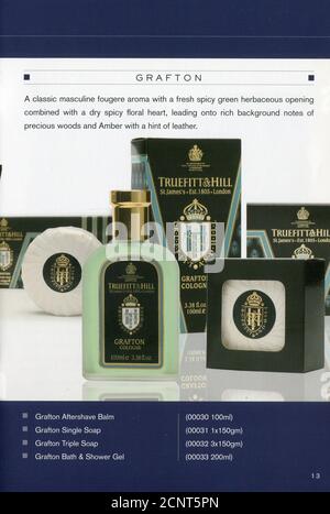 L'interno del catalogo britannico "Truefitt & Hill". Foto Stock