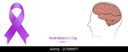 Giornata mondiale dell’Alzheimer 21 settembre. Una condizione nota in alternativa come demenza che è la causa più comune del morbo di Alzheimer. Illustrazione Vettoriale