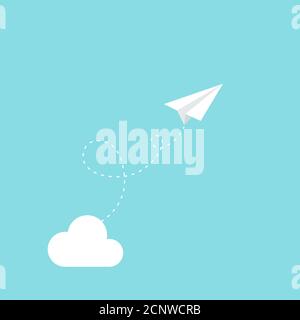 Aereo di carta che vola e nuvola. Illustrazione vettoriale, design piatto Illustrazione Vettoriale