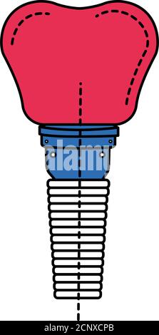 Icona della linea di colore del dente dell'impianto dentale. Montante metallico che sostituisce la porzione di radice di un dente mancante. Pittogramma per pagina web, app mobile, promo. UI UX Illustrazione Vettoriale