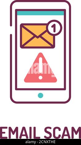 Icona della linea colorata di scansione e-mail su sfondo bianco. Frode sul Web. Invio di lettere. Attacco spamming. Pittogramma per pagina web, app mobile, promo. GUI UI UX Illustrazione Vettoriale