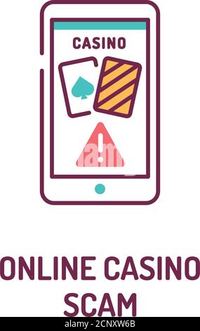 Icona linea colore truffa del casinò online su sfondo bianco. Scommesse illegali. Denaro virtuale. Pittogramma per pagina web, app mobile, promo. PROGETTAZIONE GUI UI UX Illustrazione Vettoriale