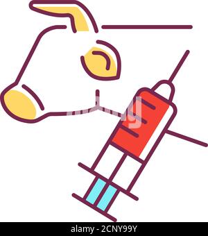 Icona della linea colorata della biopsia delle cellule staminali. Che comporta l'estrazione di cellule campione o tessuti di vacca. Pittogramma per pagina web, app mobile, promo. PROGETTAZIONE GUI UI UX Illustrazione Vettoriale