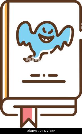 Icona della linea a colori del libro horror. Un genere di finzione speculativa che è destinato a spaventare, o startle i suoi lettori inducendo sentimenti di orrore e. Illustrazione Vettoriale