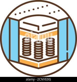 Icona della linea di colore del materasso a molle. I blocchi sono costituiti da molle collegate. Rappresentare un'intera griglia. Pittogramma per pagina web, app mobile, promo Illustrazione Vettoriale