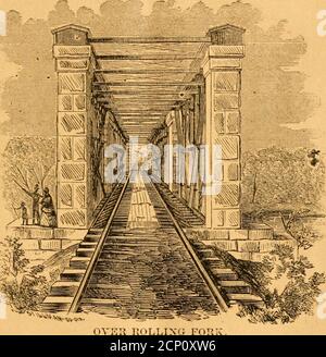 . I viaggiatori guidano alla ferrovia di Louisville e Nashville .. . es, raggiungiamo IL BIVIO DEL LIBANO. Qui si dirama verso il vivitheaat, il LebanonBranch della Louisville e Nashville Road. Questa linea è stata esplorata fino a Knoxville, Ten., ed è ora fin-ished a Crab Orchard, 115 miglia da Louisville, che lascia 156 miglia a Knoxville ancora da costruire. Quaranta miglia di Ihis, tuttavia, è graduata e in un anno o due le rotaie saranno prob-abilmente posate attraverso. Il percorso è attraverso il famoso Cumberland Gap, ed è davvero l'unico praticabile tra il fiume Ohio e Knoxville. Una volta comple Foto Stock