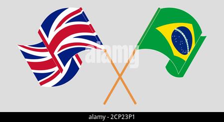 Bandiere incrociate e sventolanti del Brasile e del Regno Unito. Illustrazione vettoriale Illustrazione Vettoriale