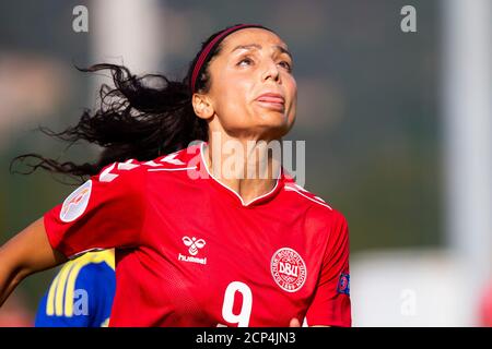 ZENICA, BOSNIA-ERZEGOVINA - SETTEMBRE 17: Nadim della Danimarca reagisce durante la partita di qualificazione europea delle donne UEFA tra Bosnia-Erzegovina e Danimarca al Centro di formazione Football Training di FF BH il 17 settembre 2020 a Belgrado, Serbia. (Foto di Nikola Krstic/MB Media/Getty Images) Foto Stock