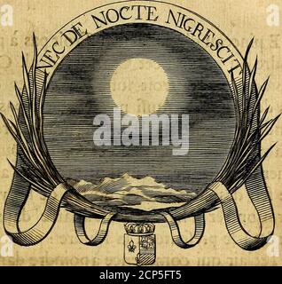 . De l'art des devises . QVandje languis toutes chofes languifent:le Jourpajlit, les Heures sohfcurcijfent:Les Efpritsfom troublez., ç^ les Corps ahhatm.Aup quand ie renaù toutes chofes renaijfenttLafrajeur çf le trouble cejfent:et les Plaifules Grâces, verfour, fe, Verfoules, verfoules. îi 250 CABINET il ny à rien de Plus commun dans le ftili&-iîguré , que dexprimer le deiiil & laifii-^ion , par la nuit & par les tencbres. Ellesfont kj pour cela : EC cette Lune à laquellela nuit nofte rien de fa beauté, &c qulconfer-ve vn fi Grand luflre dans les ténèbres, & àla veuë Foto Stock