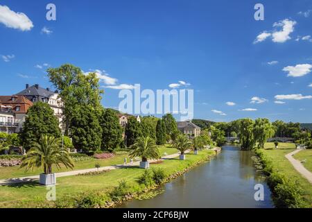 La Saale Franconiana a Bad Kissingen, Rhön-Saale, bassa Franconia, Franconia, Baviera, Germania meridionale, Germania, Europa Foto Stock