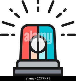 Icona della linea piatta della sirena del lampeggiatore della polizia. Illustrazione Vettoriale