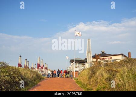 Ristorante Beach Hall sulla passeggiata sulla spiaggia sull'isola di Juist, Frisia orientale, Isole Frisone orientali, bassa Sassonia, Costa del Mare del Nord, Nord Foto Stock