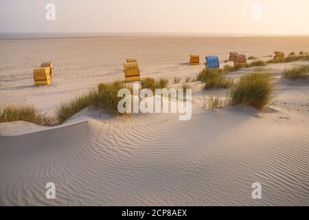 Spiaggia sull'isola Juist, Frisia orientale, Isole Frisone orientali, bassa Sassonia, Costa del Mare del Nord, Germania settentrionale, Germania, Europa Foto Stock