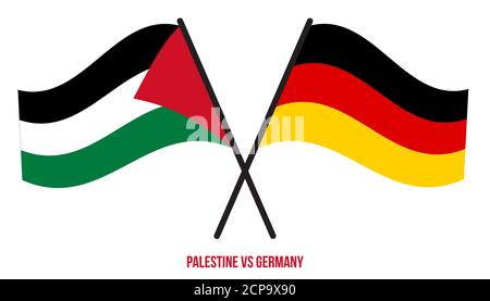 Palestine e Germania bandiere attraversate e ondeggianti stile piatto. Proporzione ufficiale. Colori corretti. Illustrazione Vettoriale