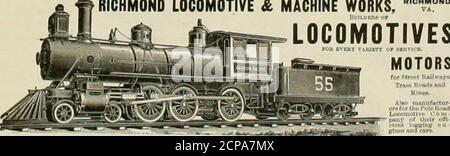 . L'ingegnere della locomotiva . DICKSON ITJANUFACTURING [JO, X^ocomotlveH di ogni ntyle nd size. Standard e Narrow tiauice, fatto (o Htaiidurd Ghukc-s e Tern*plela. Anche pelliccia PlaiilalloiH, MlneH e l.oKtclnic. SPECTFICATIONI SULL'APPLICAZIONE. JAS. P. DICKSON. Pro.E. W. WESTON. V. PRC. WM. H. PERKINS. SCR. JT Treos.JOHN IlEVINI:. STII.t. RICHMOND LOCOMOTIVA & MACCHINE OPERE, RICHMOND, LOCOMOTIVE. MOTORI H. K. PORTER & CO., Pittsburgh, Pa.Light Lgcomotives i motori a vapore senza rumore. Foto Stock