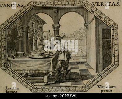 . Mundi lapis lydius, siue, Emblemata moralia nobilissimi viri D. Antonii A. Burgundia quondam Archidiaconi Brugensis : in quibus vanitas per veritatem falsi accusatur & conuincitur . XMBI^EMA lo. Jecerat mc nummus re^isjul^ imoffineficu:Frattsj&gt;atEt in^memjflaaa^u^nja notat. SIC^raviusjToht-um Jetecf^^aaJe, ma//anosX)?^et,quo me/or creJita vitafiit. Nomen hanumpecimias- xiocct,il ^sa deprdiexi^itmr-.it a.nectonuni facit homixie opjmio bona.ijve aiiena,ixve propria;xniito xniims aJmaJio.vel&napaflftuniailetliifilJla eftgraviaiQjftantuit-. Lautaiam.es, XMBLE.M^ 11. Innuni Foto Stock