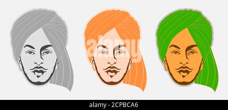 Illustrazione vettoriale del combattente indiano per la libertà sikh Bhagat Singh. Un eroe di nazione e Freedom Fighter. Illustrazione Vettoriale