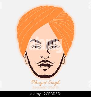 Illustrazione vettoriale del combattente indiano per la libertà sikh Bhagat Singh. Un eroe di nazione e Freedom Fighter. Illustrazione Vettoriale