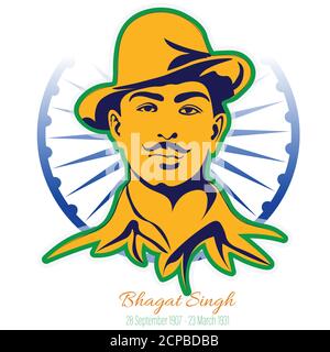 Illustrazione vettoriale del combattente indiano per la libertà sikh Bhagat Singh. Un eroe di nazione e Freedom Fighter. Illustrazione Vettoriale