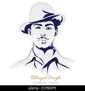 Illustrazione vettoriale del combattente indiano per la libertà sikh Bhagat Singh. Un eroe di nazione e Freedom Fighter. Illustrazione Vettoriale