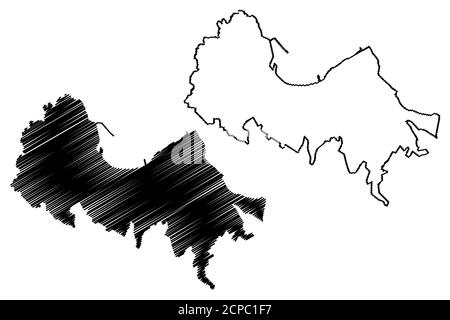 Città di Valparaiso (Repubblica del Cile, Regione di Valparaiso) mappa vettoriale illustrazione, abbozzare schizzo Città di Valparaiso mappa Illustrazione Vettoriale