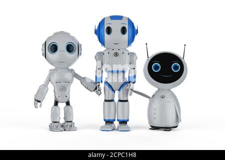 gruppo di rendering 3d di robot di intelligenza artificiale con carattere cartoon Foto Stock