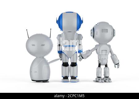 gruppo di rendering 3d di robot di intelligenza artificiale con carattere cartoon Foto Stock