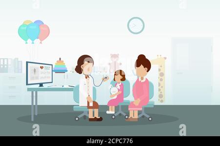 Clinica pediatrica con vettore di disegno piano per pazienti pediatrici e pediatrici illustrazione Illustrazione Vettoriale