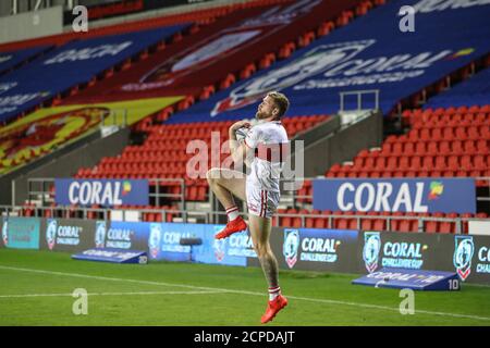 Ethan Ryan (23) di Hull KR durante il riscaldamento pre-partita Foto Stock