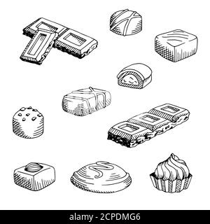 Insieme grafico cioccolato nero bianco isolato disegno vettore Illustrazione Vettoriale