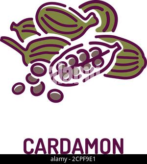 Icona della linea di colore dei semi di cardamon. Prodotti a base di spezie. Ingrediente di cottura. Pittogramma per pagina web, app mobile, promo. Illustrazione Vettoriale