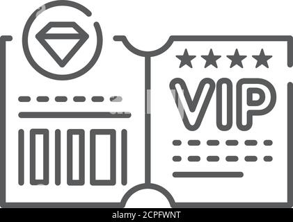 Icona nera della linea del biglietto VIP. Badge esclusivo Web sui privilegi del cliente. Premium Card per concerti, cinema Illustrazione Vettoriale
