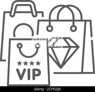 Icona nera della linea di shopping VIP. Concetto di stile di vita di lusso. Accedi alla pagina Web, all'app mobile, al pulsante, al logo. Illustrazione Vettoriale