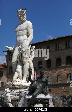 Statua del Nettuno in Piazza della Signoria, Firenze Foto Stock