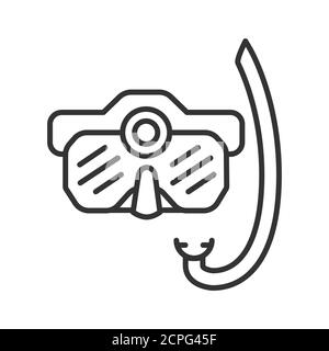 Maschera subacquea con icona della linea nera dell'Action Camera. Concetto di dispositivo elettronico impermeabile. Pittogramma per pagina web, app mobile, promo. Schermata UI UX. Utente Illustrazione Vettoriale