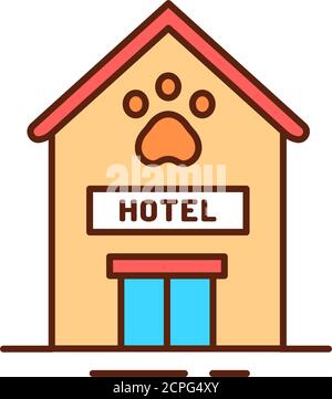Icona della linea di colore dell'hotel animale. Luogo in cui le persone possono lasciare i propri animali al momento della partenza. Pittogramma per pagina web, app mobile, promo. GUI UI UX Illustrazione Vettoriale